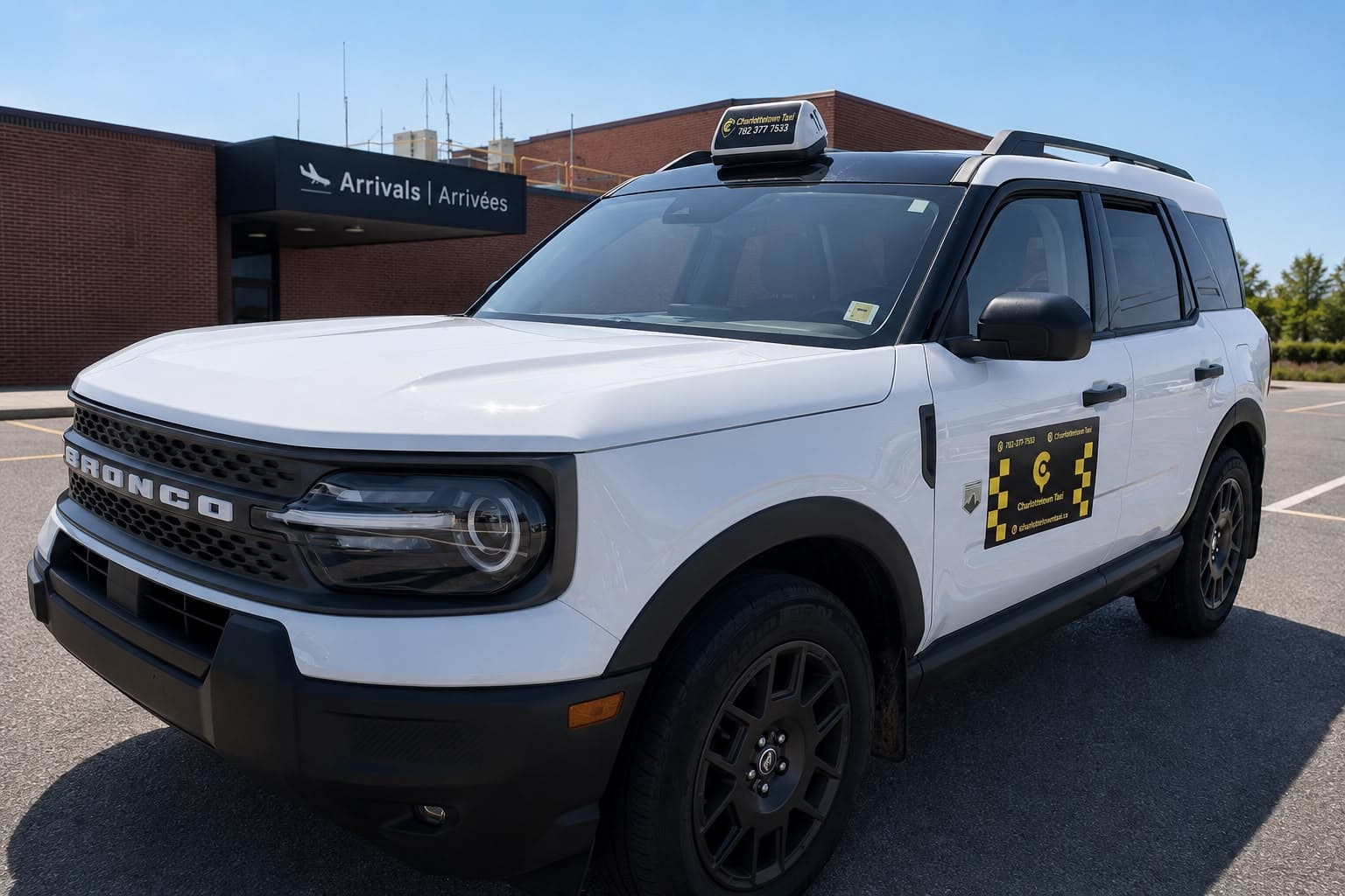 Charlottetown Taxi vehicle at Charlottetown Airport arrivals